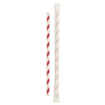 Paper straws, red/white, 25 cm, wrapped